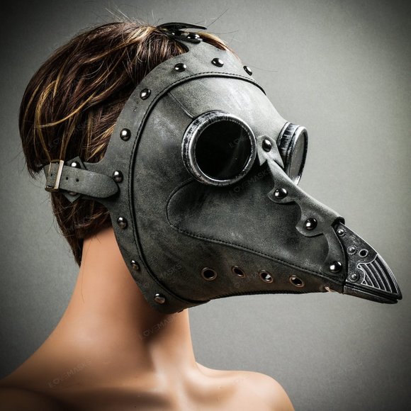 Steampunk Full Face Plague Doctor Mask - Grey - Picture 2 of 8